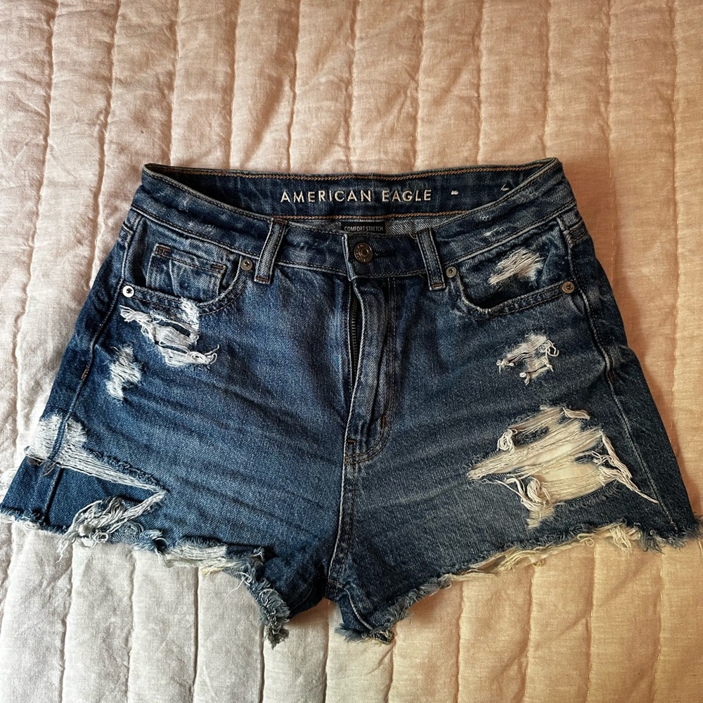 American Eagle Outfitters Women's Distressed Blue Denim Shorts